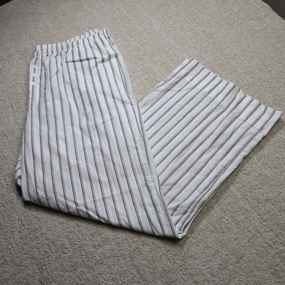 Auden Pajama Pants Womens Large White Olive Green Striped Elastic Waist Sleep